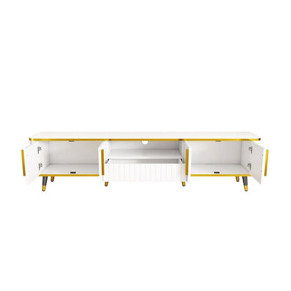 TV Stand with Open Storage Shelf for TVs Up to 85,with Cabinets and Drawers, Practical Media Console with Unique Legs