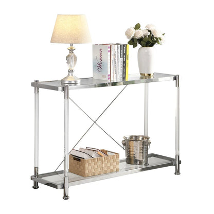 43.31 Chrome Glass Sofa Table, Acrylic Side Table, Console Table for Living Room& Bedroom