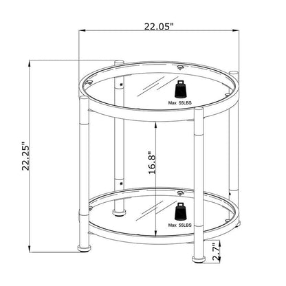 Grondin Modern Contemporary 2-Tier Tempered Glass Top End Table Side Table with Steel and Acrylic Frame