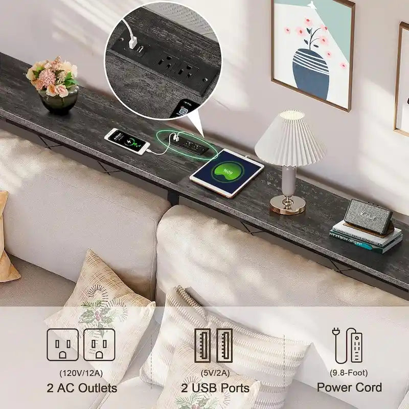 Javlergo Console Table with with Charging Station & USB Ports, Charcoal Gray