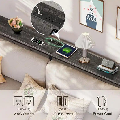 Javlergo Console Table with with Charging Station & USB Ports, Charcoal Gray