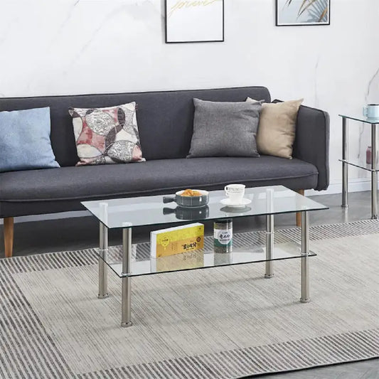 Clear Clear Glass Coffee Table, Tempered Glass End Table