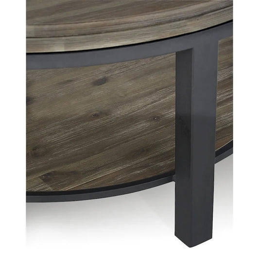 Canyon Solid Wood and Metal Round Coffee Table in Washed Grey - 19 x 40 x 40