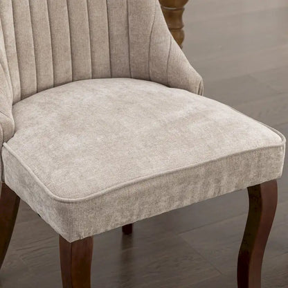 Rayon Cloth Flocking Linen Dining Chairs Channel Kitchen Dinner Upholstered Accent Chair Curved Solid Wood Legs,Set of 2