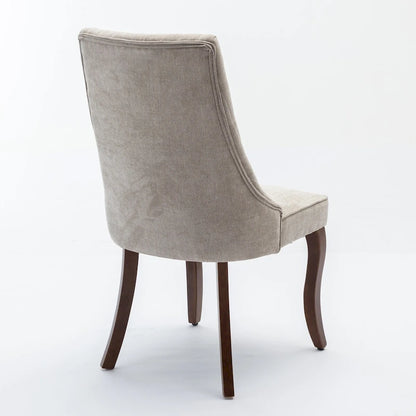 Rayon Cloth Flocking Linen Dining Chairs Channel Kitchen Dinner Upholstered Accent Chair Curved Solid Wood Legs,Set of 2