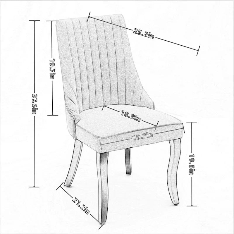 Rayon Cloth Flocking Linen Dining Chairs Channel Kitchen Dinner Upholstered Accent Chair Curved Solid Wood Legs,Set of 2