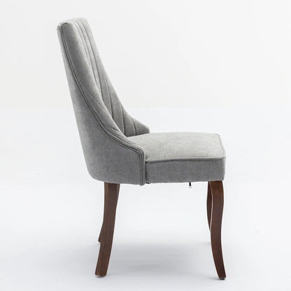Rayon Cloth Flocking Linen Dining Chairs Channel Kitchen Dinner Upholstered Accent Chair Curved Solid Wood Legs,Set of 2