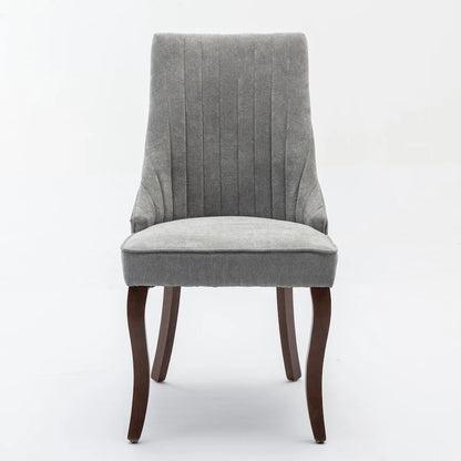 Rayon Cloth Flocking Linen Dining Chairs Channel Kitchen Dinner Upholstered Accent Chair Curved Solid Wood Legs,Set of 2