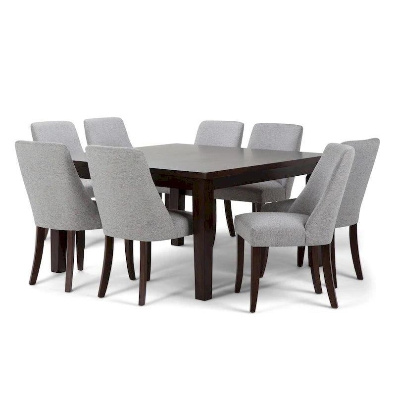 WYNDENHALL Haley Contemporary 9 Pc Dining Set with 8 Upholstered Dining Chairs and 54 inch Wide Table