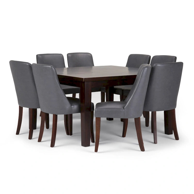 WYNDENHALL Haley Contemporary 9 Pc Dining Set with 8 Upholstered Dining Chairs and 54 inch Wide Table
