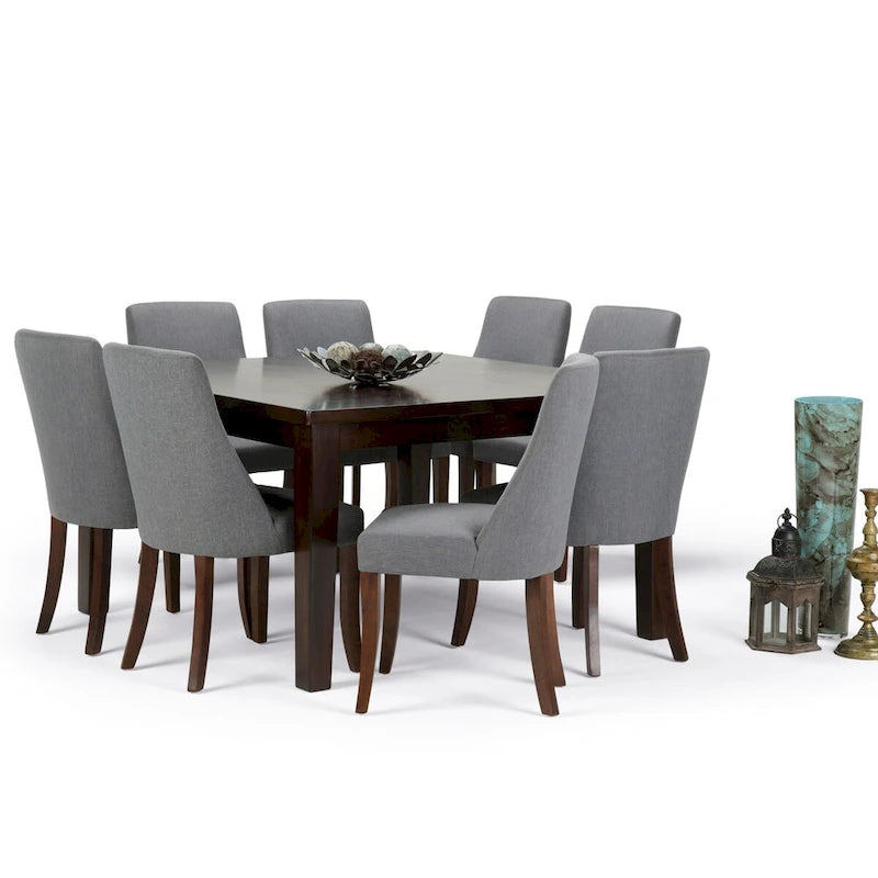 WYNDENHALL Haley Contemporary 9 Pc Dining Set with 8 Upholstered Dining Chairs and 54 inch Wide Table