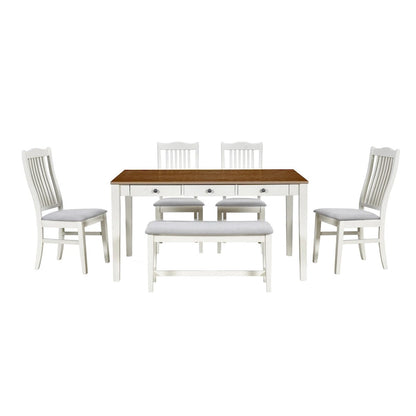 6-Piece Wood Dining Table Set with 4 Chairs and Bench