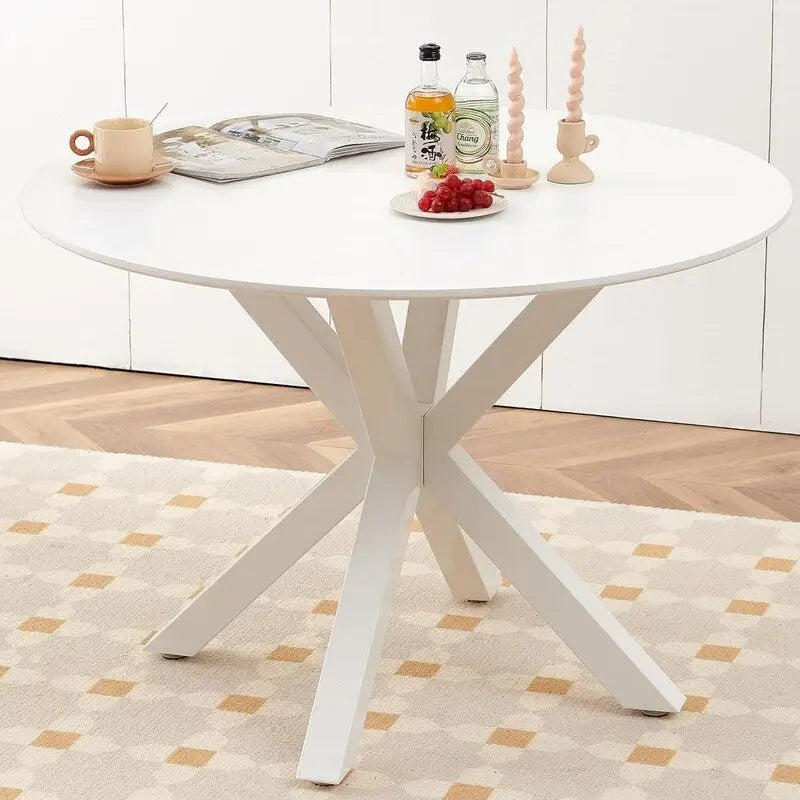 Grondin Mid-Century Modern Round Dininig Table with MDF Top and Pedestal Base, 42.1 End Table Leisure Table