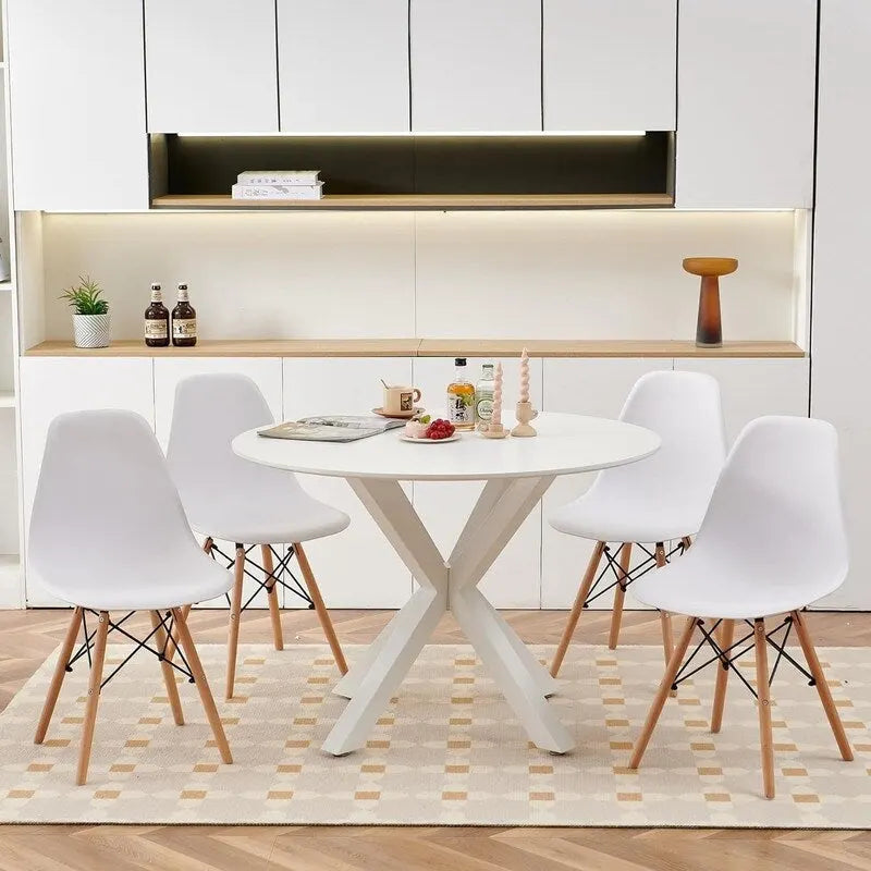 Grondin Mid-Century Modern Round Dininig Table with MDF Top and Pedestal Base, 42.1 End Table Leisure Table