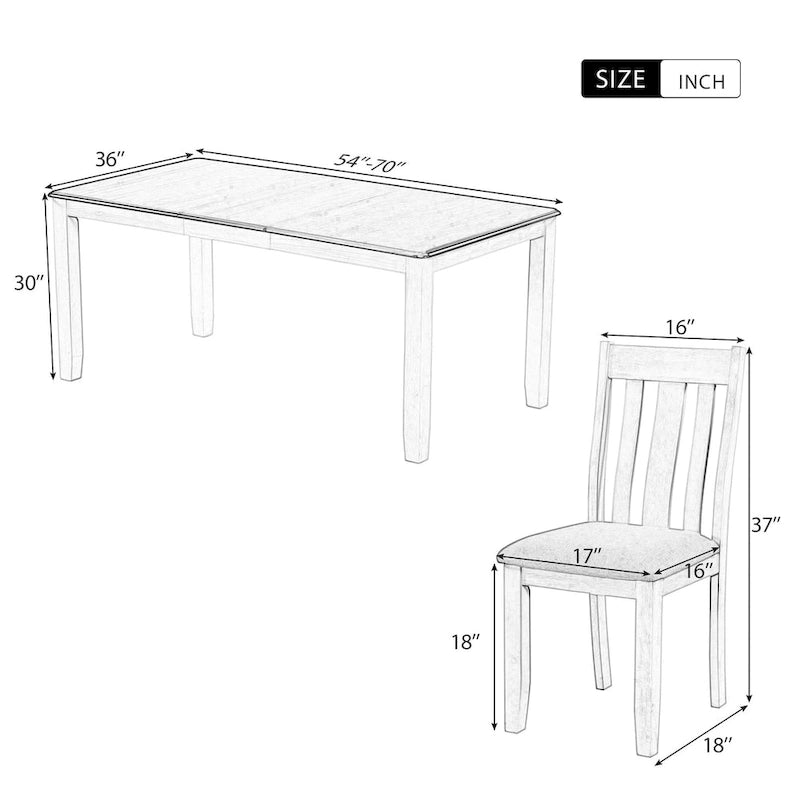 Retro Style 7-Piece Dining Table Set with Extendable Table and 6 Upholstered Chairs (Antique Brown+White)