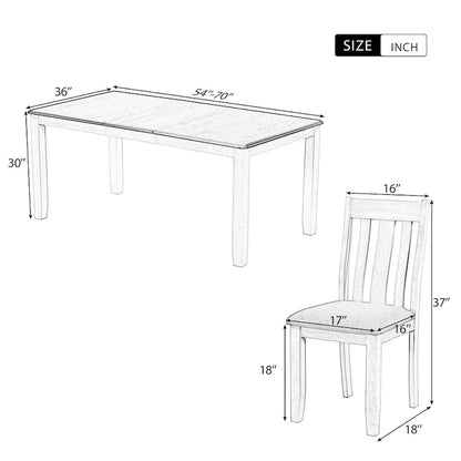 Retro Style 7-Piece Dining Table Set with Extendable Table and 6 Upholstered Chairs (Antique Brown+White)