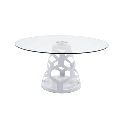 Modrest Lilly Modern 12mm Round Glass & White Dining Table