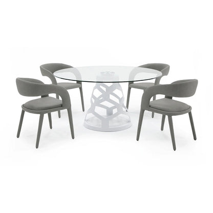 Modrest Lilly Modern 12mm Round Glass & White Dining Table