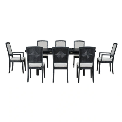 Rustic Extendable Dining Table Set with 24inch Removable Leaf, 6 Upholstered Armless Dining Chairs and 2 Padded Arm Chairs
