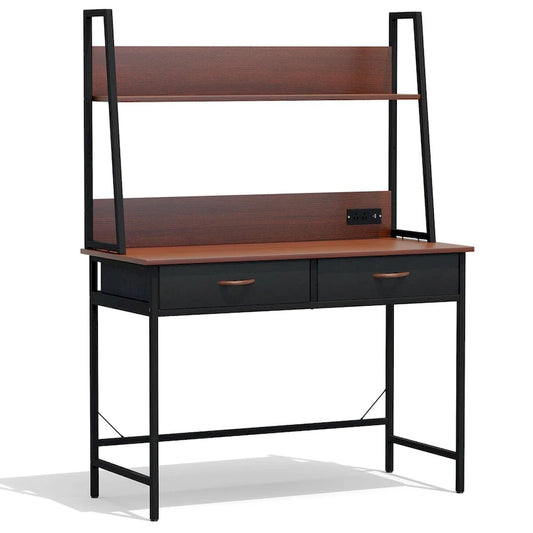 Computer Desk Writing Table w/ Power Outlets, Drawers and Storage Shelf, Workstation for Home Office