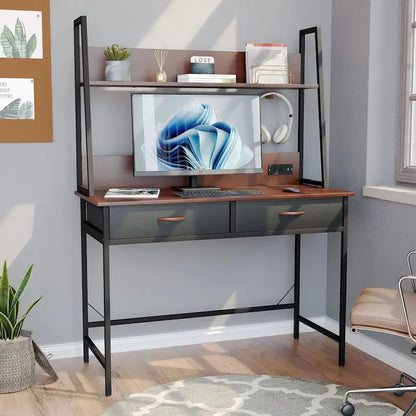 Computer Desk Writing Table w/ Power Outlets, Drawers and Storage Shelf, Workstation for Home Office
