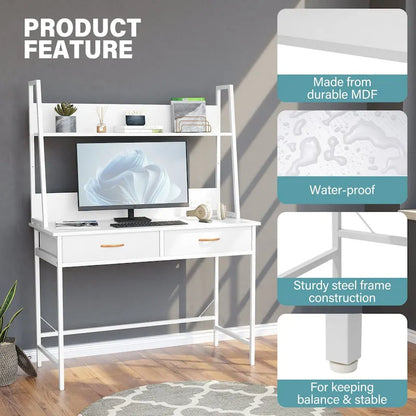 Computer Desk Writing Table w/ Power Outlets, Drawers and Storage Shelf, Workstation for Home Office