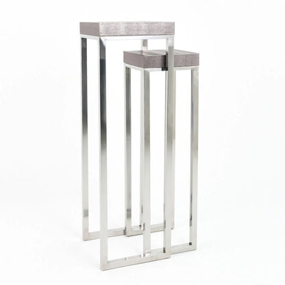 Empire Art Direct Silver Faux Lizard Leather Tall Nesting Tables (Set of 2) - 12 x 38