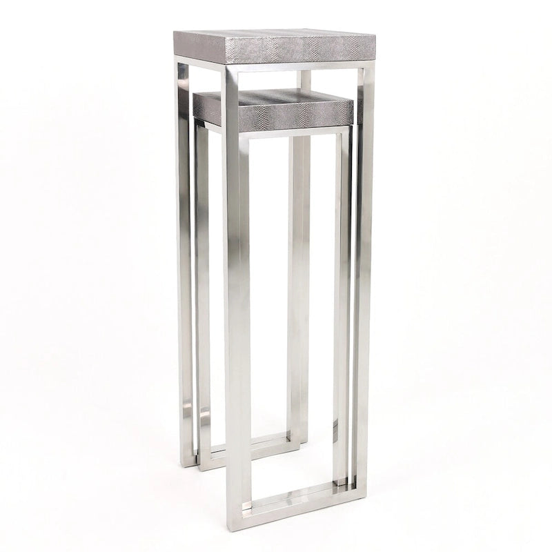 Empire Art Direct Silver Faux Lizard Leather Tall Nesting Tables (Set of 2) - 12 x 38