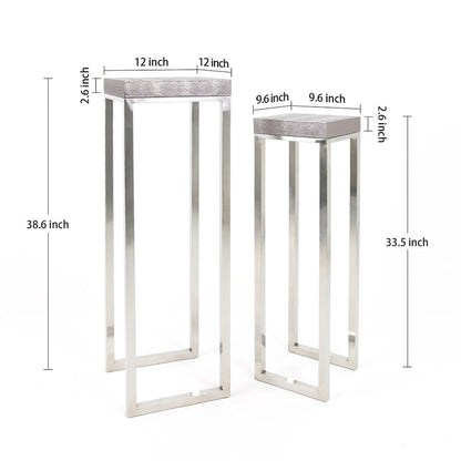 Empire Art Direct Silver Faux Lizard Leather Tall Nesting Tables (Set of 2) - 12 x 38