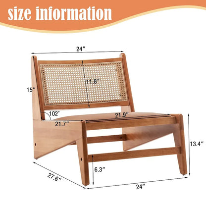 Rattan Chairs,Mid Century Modern Accent Chair Armless Reading Side Chair Living Room Chair Boho Chair with Wooden Frame