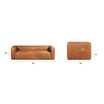 Poly & Bark Piazza 95 Sofa in Saddle Tan - Full Grain Genuine Italian Leather