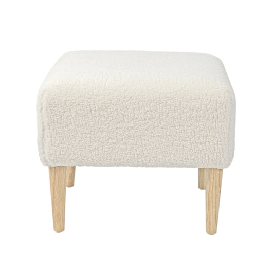 Elden Side Table Foot Stool Padded Boucle Ottoman with Wood Legs