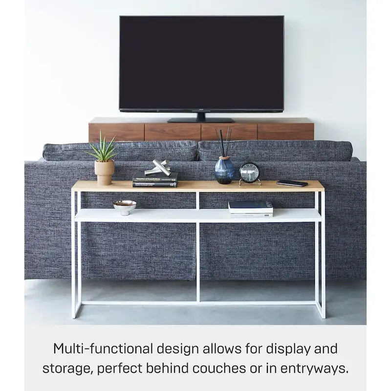 Yamazaki Home Long Console Table - Two Styles, Steel, Shelf, Holds 11 lbs - L 8.07 x W 49.61 x H 25.59 inches