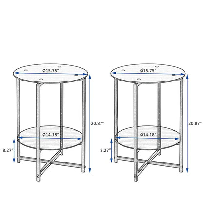 2-piece set,Tempered Glass End Table, Round Coffee Table for Bedroom Living Room Office