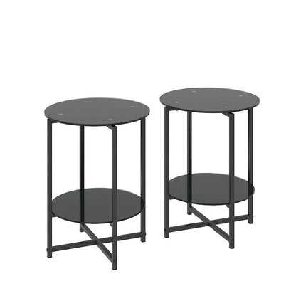 2-piece set,Tempered Glass End Table, Round Coffee Table for Bedroom Living Room Office