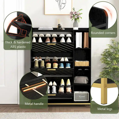 Shoe Cabinet with 3 Flip Drawers & Open Shelves, Entryway Shoe Storage Cabinet Slim, Narrow Hidden Shoe Rack for Heels, Boots
