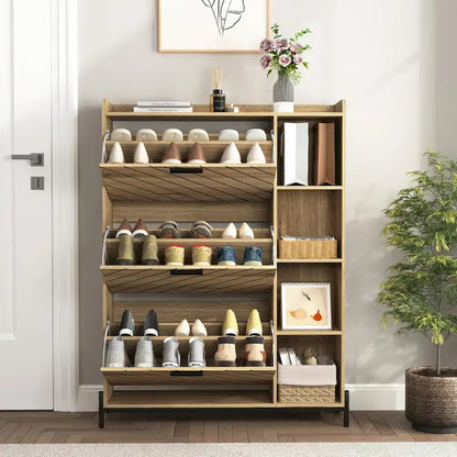 Shoe Cabinet with 3 Flip Drawers & Open Shelves, Entryway Shoe Storage Cabinet Slim, Narrow Hidden Shoe Rack for Heels, Boots