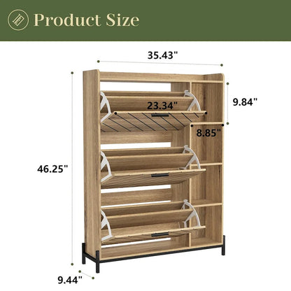 Shoe Cabinet with 3 Flip Drawers & Open Shelves, Entryway Shoe Storage Cabinet Slim, Narrow Hidden Shoe Rack for Heels, Boots