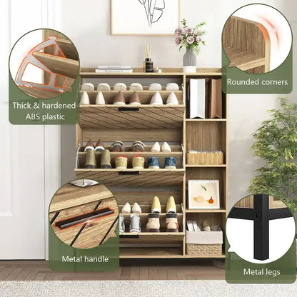 Shoe Cabinet with 3 Flip Drawers & Open Shelves, Entryway Shoe Storage Cabinet Slim, Narrow Hidden Shoe Rack for Heels, Boots