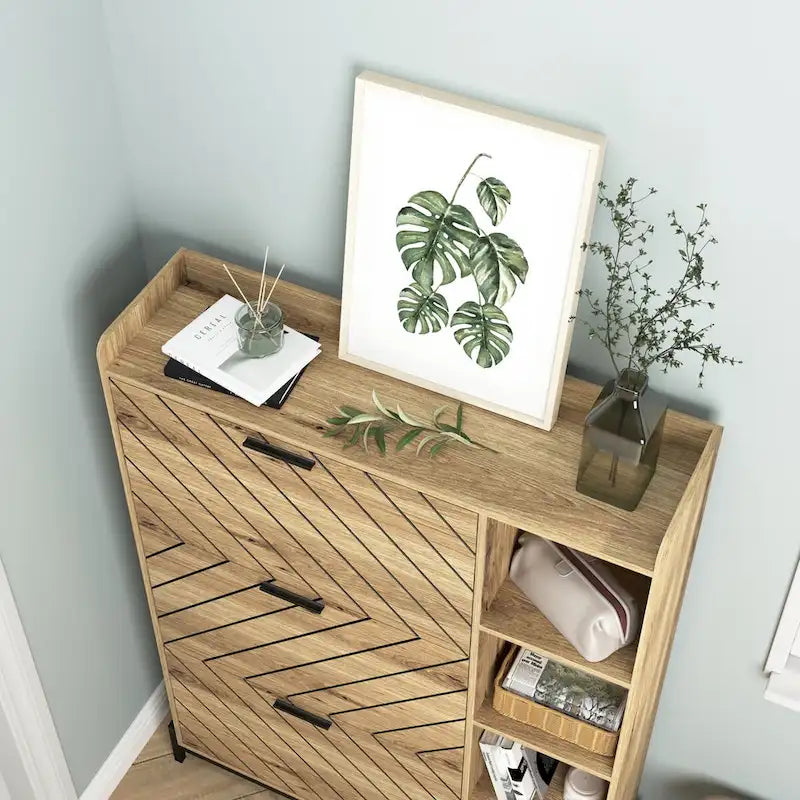 Shoe Cabinet with 3 Flip Drawers & Open Shelves, Entryway Shoe Storage Cabinet Slim, Narrow Hidden Shoe Rack for Heels, Boots