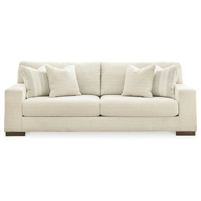 Magg 96 Inch Sofa, 4 Accent Pillows, Oversized Cushion, Beige Polyester