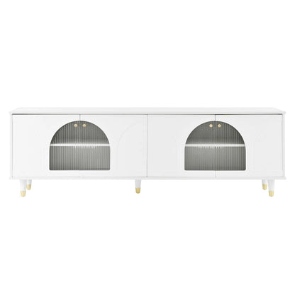 Stylish Media Console with Gold Handles and Arch Fluted Glass Doors