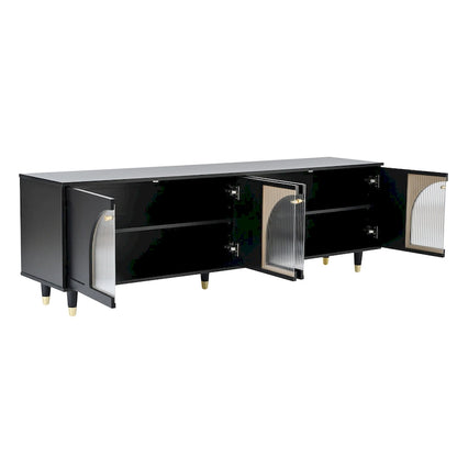 Stylish Media Console with Gold Handles and Arch Fluted Glass Doors