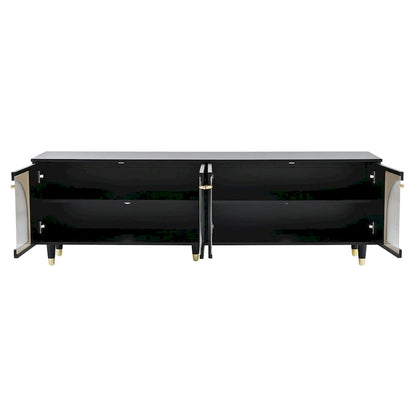 Stylish Media Console with Gold Handles and Arch Fluted Glass Doors