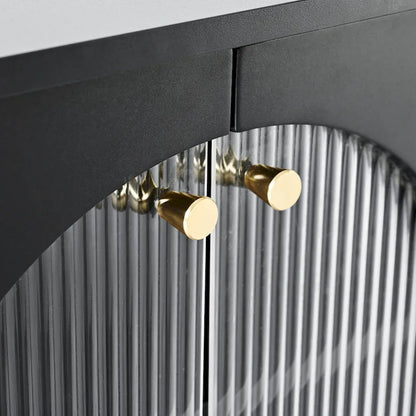 Stylish Media Console with Gold Handles and Arch Fluted Glass Doors