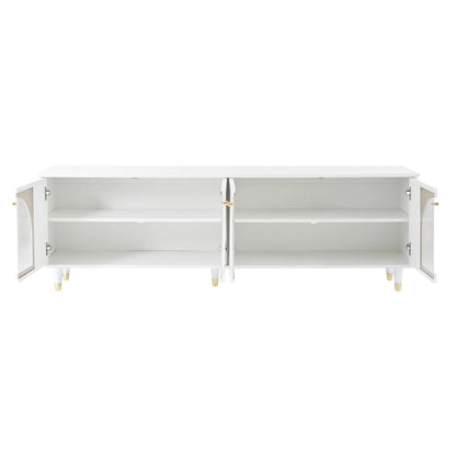 Stylish Media Console with Gold Handles and Arch Fluted Glass Doors