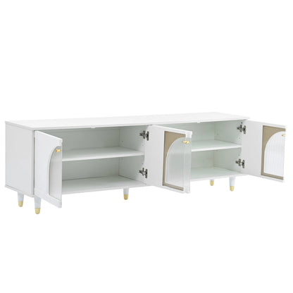 Stylish Media Console with Gold Handles and Arch Fluted Glass Doors