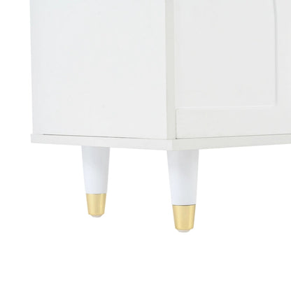 Stylish Media Console with Gold Handles and Arch Fluted Glass Doors