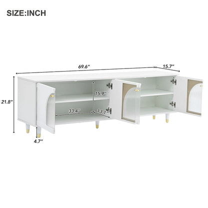 Stylish Media Console with Gold Handles and Arch Fluted Glass Doors