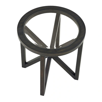 Tempered Glass Coffee Table Solid Wood Base Round Transparent Glass Top